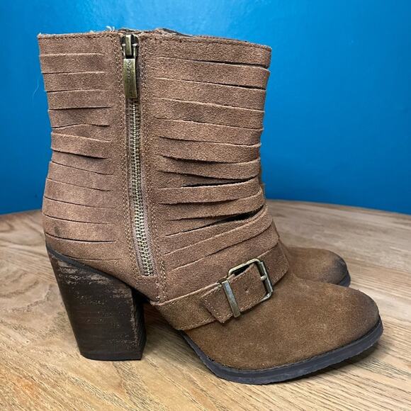 Naughty Monkey Do Re Me Booties Ankle Boots Suede Harness Brown Women’s 8.5 - Picture 2 of 9